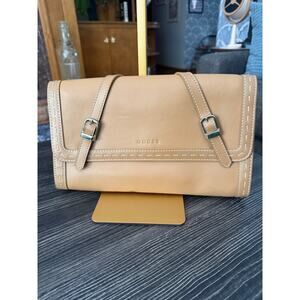 Guess Faux Leather Tan Contrast Stitch Snap Close Clutch Handbag